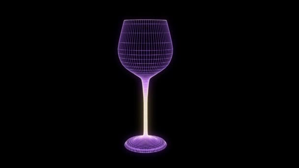 Copa de vino en estilo Holograma Wireframe. Niza 3D Rendering — Vídeo de stock