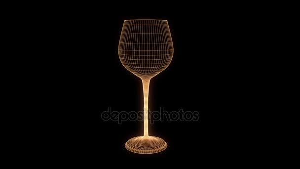 Copa de vino en estilo Holograma Wireframe. Niza 3D Rendering — Vídeos de Stock