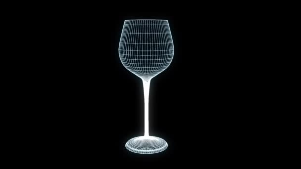 Copo de vinho em holograma Wireframe Style. Boa renderização 3D — Vídeo de Stock