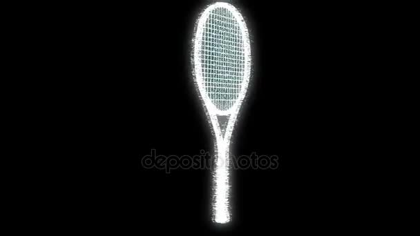 Тенісна ракетка в стилі голограма. 3D рендерингу — стокове відео