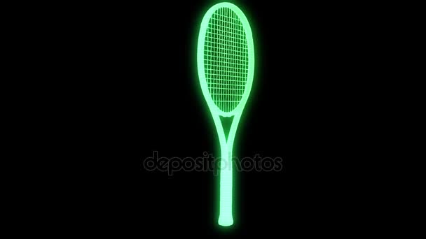 Tennisschläger im Hologramm-Wireframe-Stil. schönes 3D-Rendering — Stockvideo