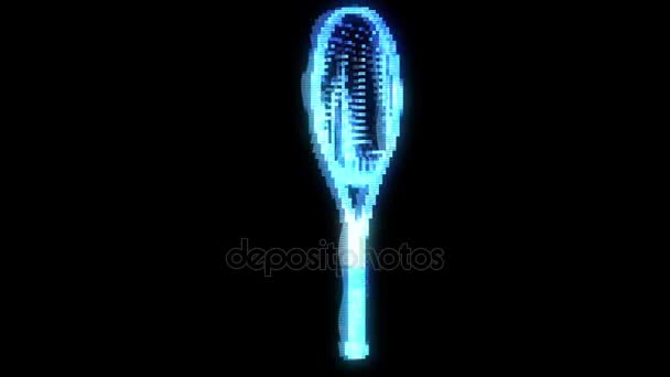 Tennisracket i hologrammet Wireframe stil. Fina 3d-Rendering — Stockvideo