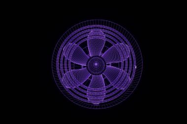 Döndürme Fan türbin Hologram tel kafes tarzı. Güzel 3d render