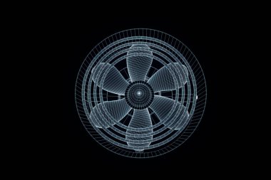 Döndürme Fan türbin Hologram tel kafes tarzı. Güzel 3d render