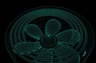 Döndürme Fan türbin Hologram tel kafes tarzı. Güzel 3d render