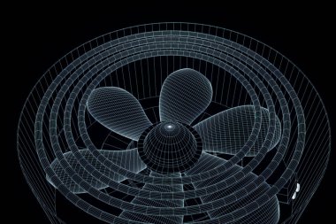 Döndürme Fan türbin Hologram tel kafes tarzı. Güzel 3d render