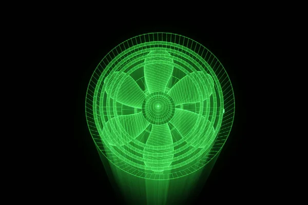 Rotationslüfterturbine im Hologramm-Drahtgestell-Stil. schönes 3D-Rendering — Stockfoto
