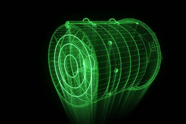 홀로그램 와이어 프레임 스타일에 회전 팬 터빈입니다. 멋진 3d 렌더링 — 스톡 사진