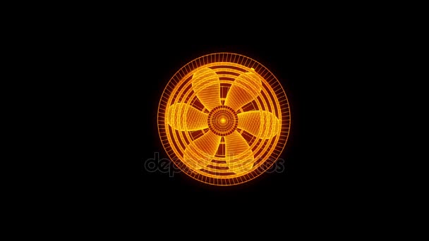 ホログラム スタイルがワイヤ フレームで回転ファン タービン。素敵な 3 d レンダリング — ストック動画