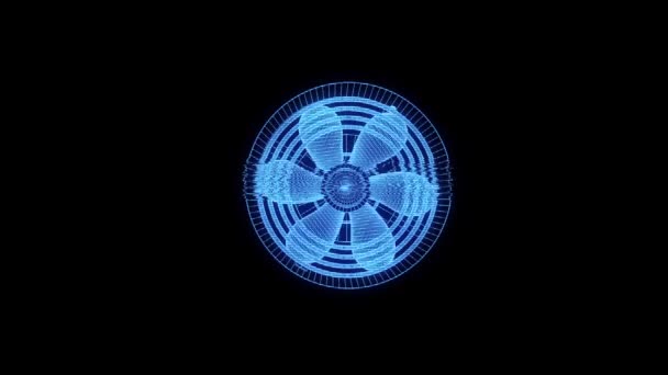 Rotationslüfterturbine im Hologramm-Drahtgestell-Stil. schönes 3D-Rendering — Stockvideo
