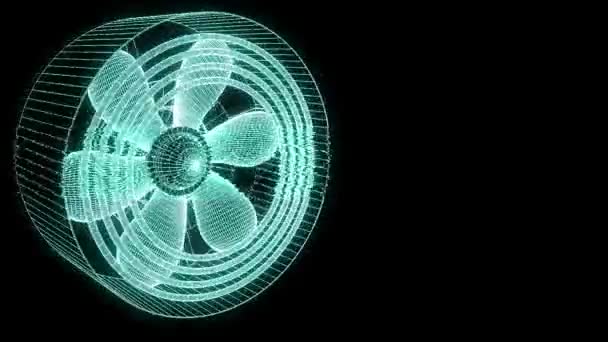 Turbina de ventilador de rotación en estilo Holograma Wireframe. Niza 3D Rendering — Vídeo de stock