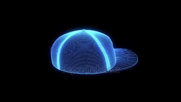 와이어 프레임 홀로그램 스타일에서 3d 모자 모자입니다. 멋진 3d 렌더링 — 비디오