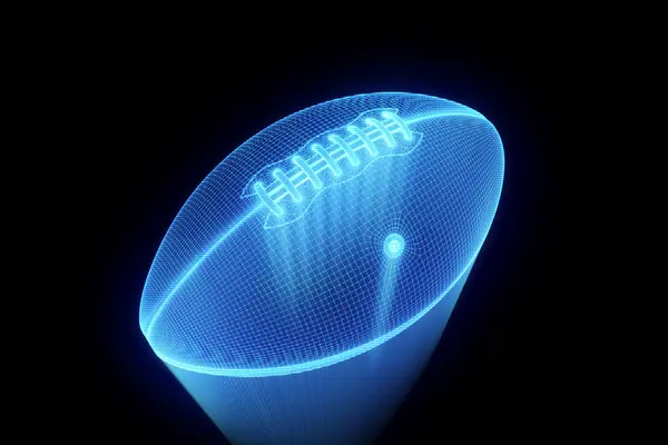 Fotboll i hologrammet Wireframe stil. Fina 3d-Rendering — Stockfoto