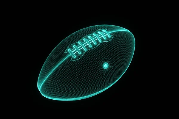 Fotbal ve stylu drátového modelu Hologram. Pěkný 3d vykreslování — Stock fotografie