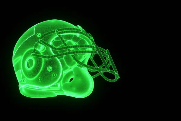 Fußballhelm im Hologramm-Drahtgestell-Stil. schönes 3D-Rendering — Stockfoto