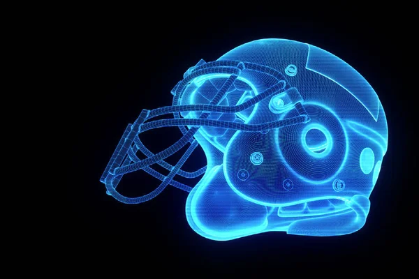 Football Helmet in Hologram Wireframe Style. Nice 3D Rendering — Stock Photo, Image