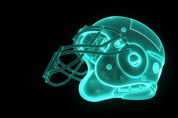 Fußballhelm im Hologramm-Drahtgestell-Stil. schönes 3D-Rendering — Stockfoto