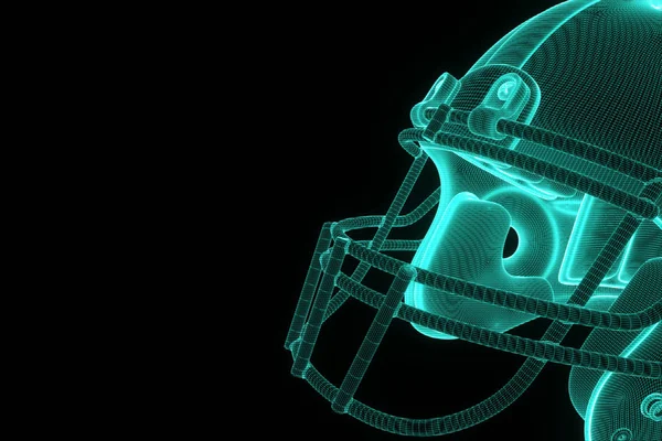 フットボール用ヘルメット ホログラム ワイヤ フレーム スタイルで。素敵な 3 d レンダリング — ストック写真