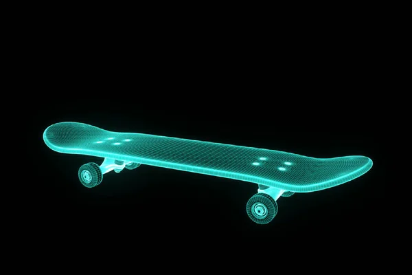Skateboard in Hologram Wireframe Style. Nice 3D Rendering