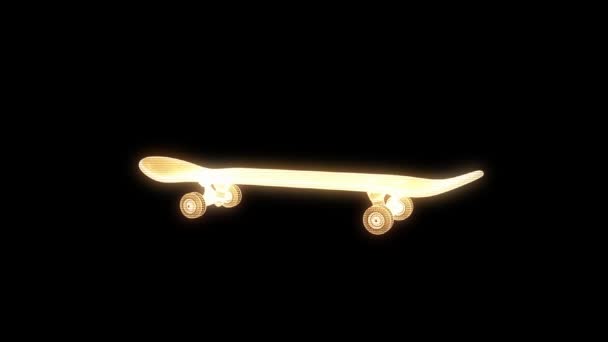 Skateboard in stile ologramma Wireframe. Rendering 3D piacevole — Video Stock