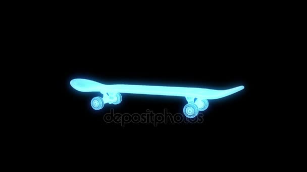 Skateboard in Hologram Wireframe Style. Nice 3D Rendering — Stock Video