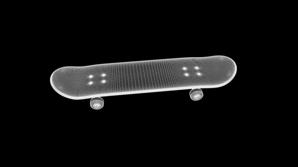 Skateboard in Hologram Wireframe Style (en inglés). Niza 3D Rendering — Vídeo de stock