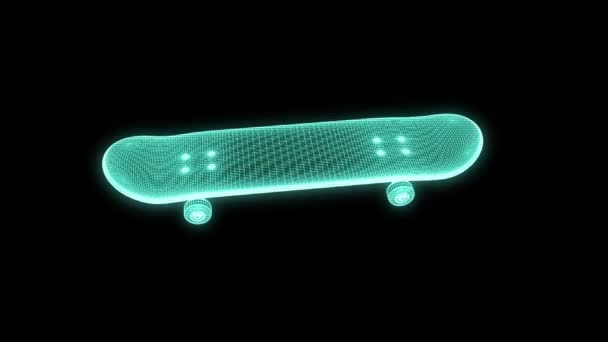 Skateboard in stile ologramma Wireframe. Rendering 3D piacevole — Video Stock