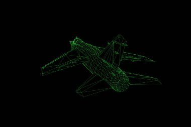 Uçak Jet Hologram tel kafes tarzı. Güzel 3d render