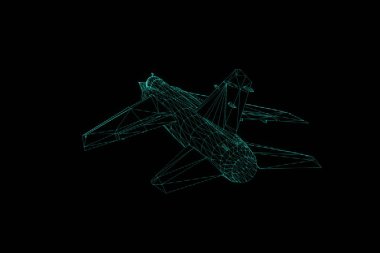 Uçak Jet Hologram tel kafes tarzı. Güzel 3d render