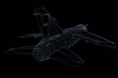 Uçak Jet Hologram tel kafes tarzı. Güzel 3d render