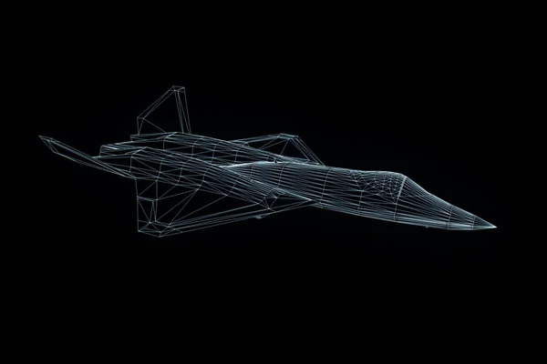 Repülőgép Jet Hologram drótváz stílusban. Szép 3D-s renderelés — Stock Fotó