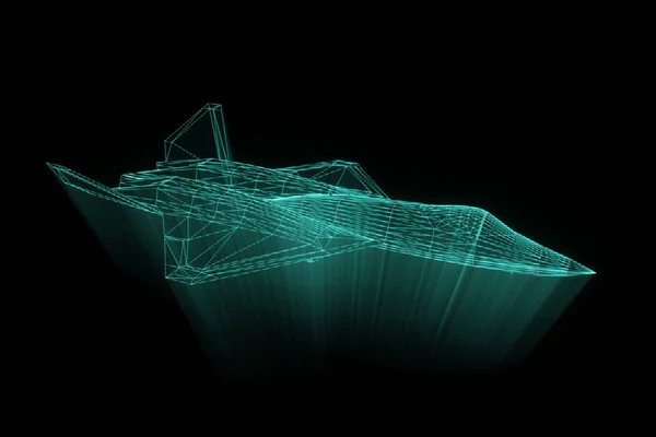 Repülőgép Jet Hologram drótváz stílusban. Szép 3D-s renderelés — Stock Fotó