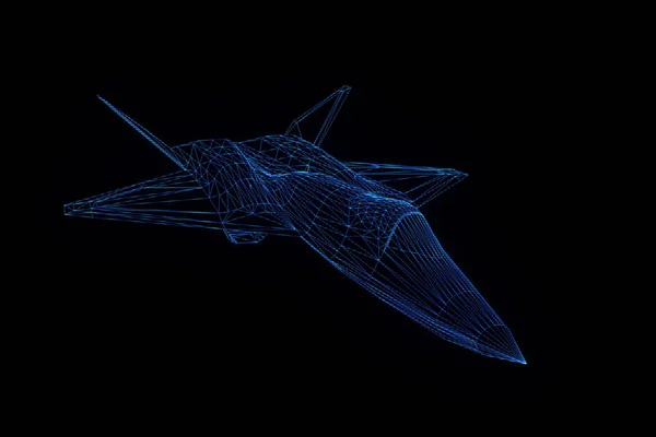 Avion Jet en Hologramme Wireframe Style. Belle rendu 3D — Photo