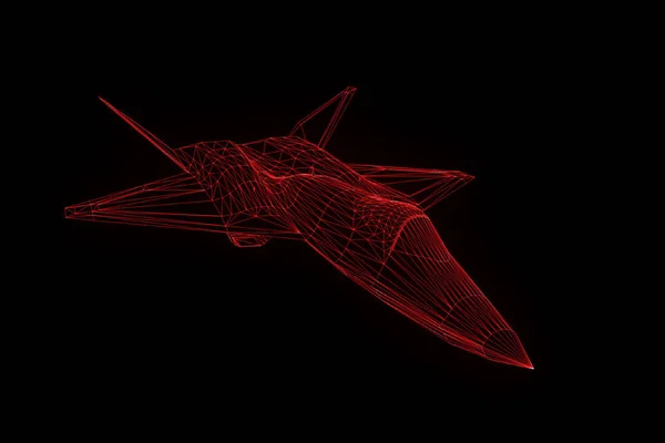 Airplane Jet in Hologram Wireframe Style. Nice 3D Rendering — Stock Photo, Image