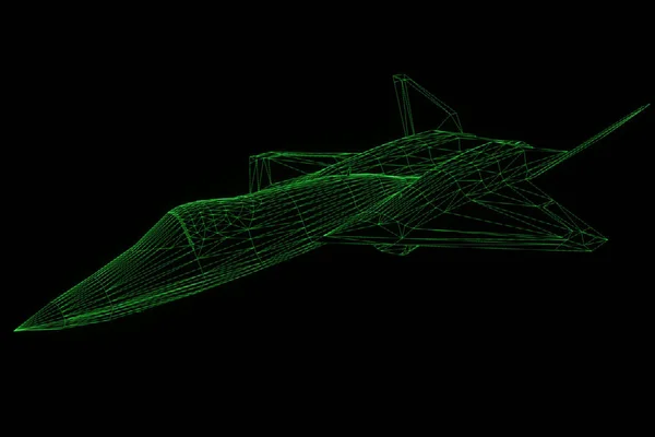 Uçak Jet Hologram tel kafes tarzı. Güzel 3d render — Stok fotoğraf