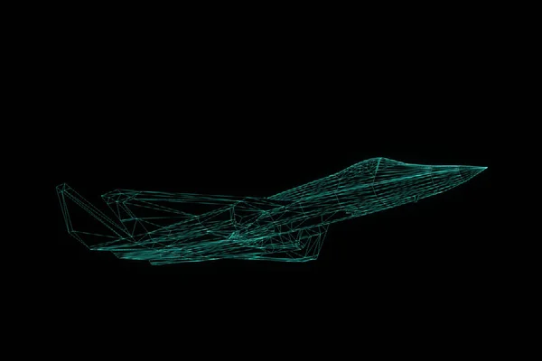 Avión Jet en estilo Holograma Wireframe. Niza 3D Rendering —  Fotos de Stock