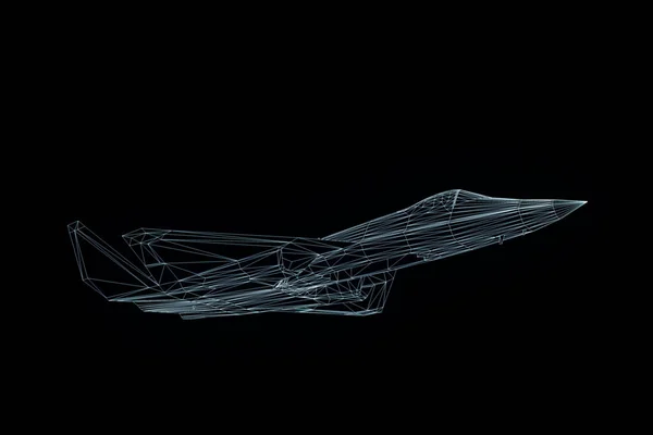 Aereo Jet in ologramma Wireframe Style. Rendering 3D piacevole — Foto Stock