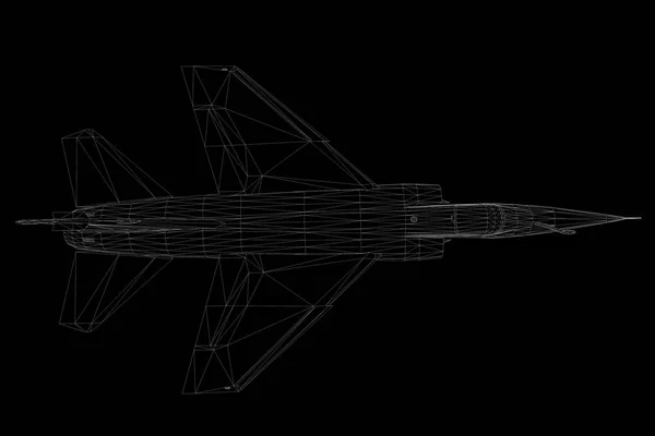 Pesawat Jet dalam Hologram Wireframe Style. Perenderan 3D Bagus — Stok Foto