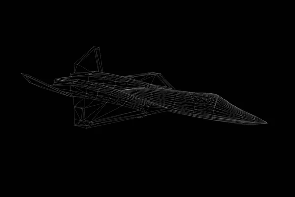 Avião Jet em estilo holograma Wireframe. Boa renderização 3D — Fotografia de Stock