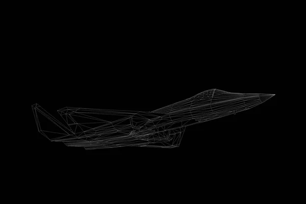 Airplane Jet in Hologram Wireframe Style. Nice 3D Rendering — Stock Photo, Image