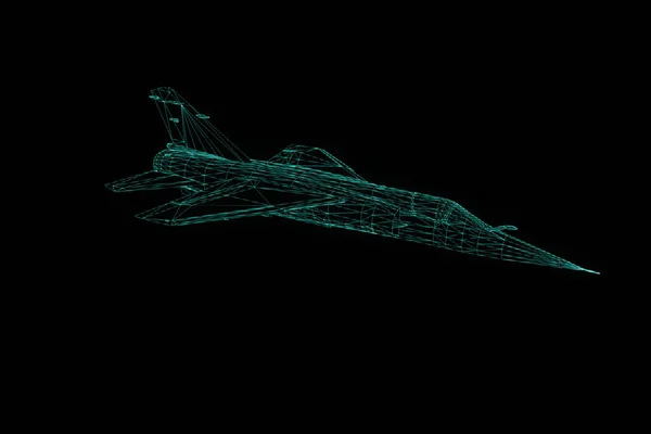 Repülőgép Jet Hologram drótváz stílusban. Szép 3D-s renderelés — Stock Fotó