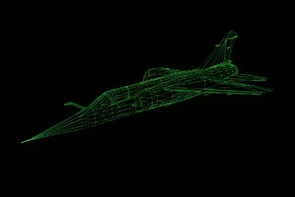 Airplane Jet in Hologram Wireframe Style. Nice 3D Rendering — Stock Photo, Image