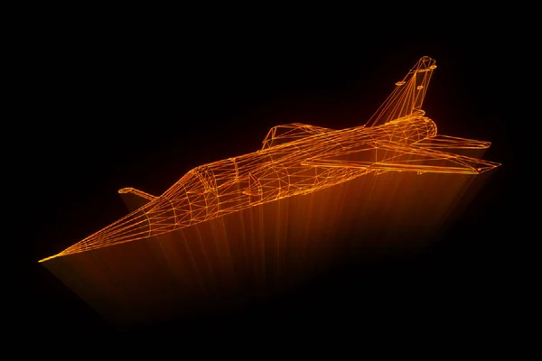 Avion Jet en Hologramme Wireframe Style. Belle rendu 3D — Photo