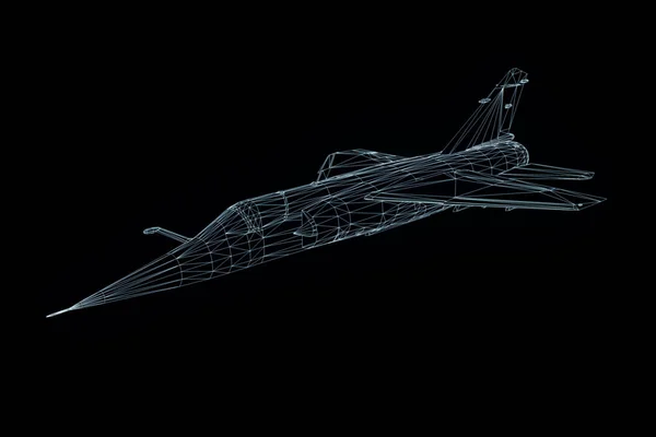 Airplane Jet in Hologram Wireframe Style. Nice 3D Rendering — Stock Photo, Image