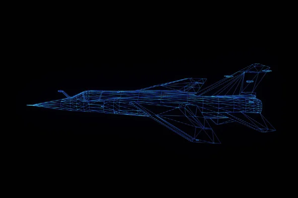 Avião Jet em estilo holograma Wireframe. Boa renderização 3D — Fotografia de Stock