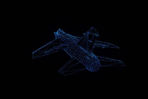 Avião Jet em estilo holograma Wireframe. Boa renderização 3D — Fotografia de Stock