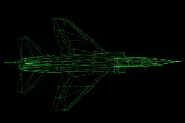 Repülőgép Jet Hologram drótváz stílusban. Szép 3D-s renderelés — Stock Fotó