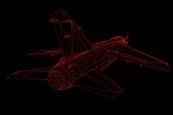 비행기 제트기 홀로그램 와이어 프레임 스타일입니다. 멋진 3d 렌더링 — 스톡 사진