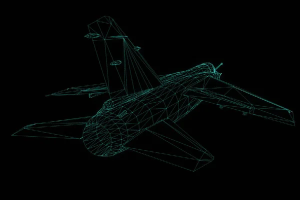 Avión Jet en estilo Holograma Wireframe. Niza 3D Rendering — Foto de Stock