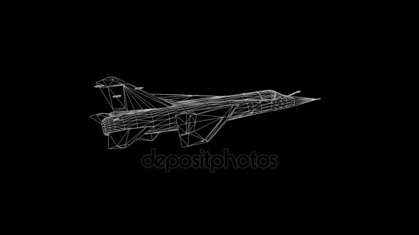 Aereo Jet in ologramma Wireframe Style. Rendering 3D piacevole — Video Stock